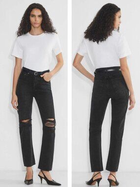 Agolde 90's Pinch Waist Straight Leg Distressed Jeans Womens 23 Fuse Black